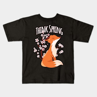 Sakura Japanese Cherry Blossom and Foxes Think Spring design Kids T-Shirt